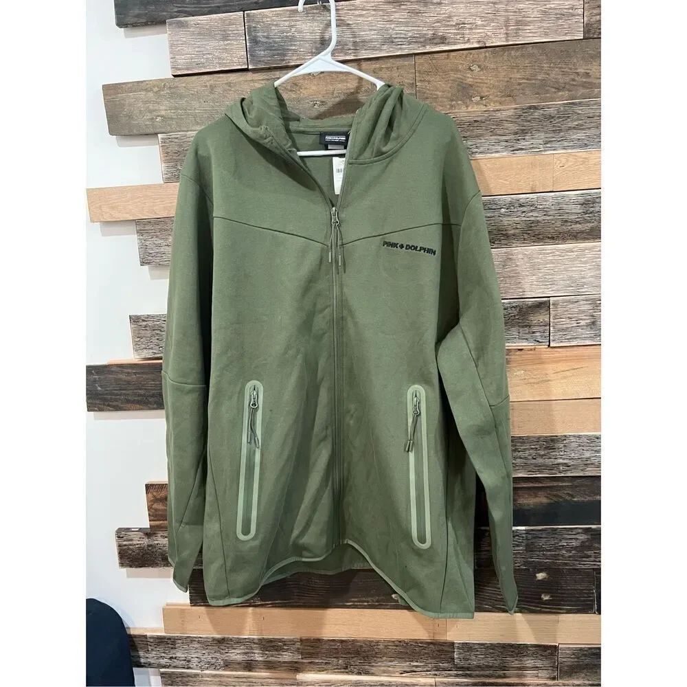 Pink and Dolphin NWT Olive Green Black Long Sleeve Full Zip Hoodie sz 2XL